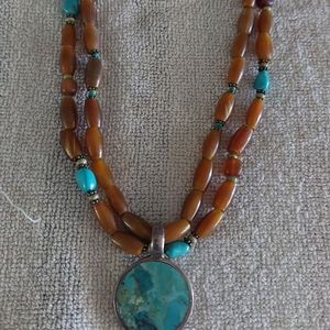 Turquoise necklace with brown beads -- SEE ETSY - SOLD OUT